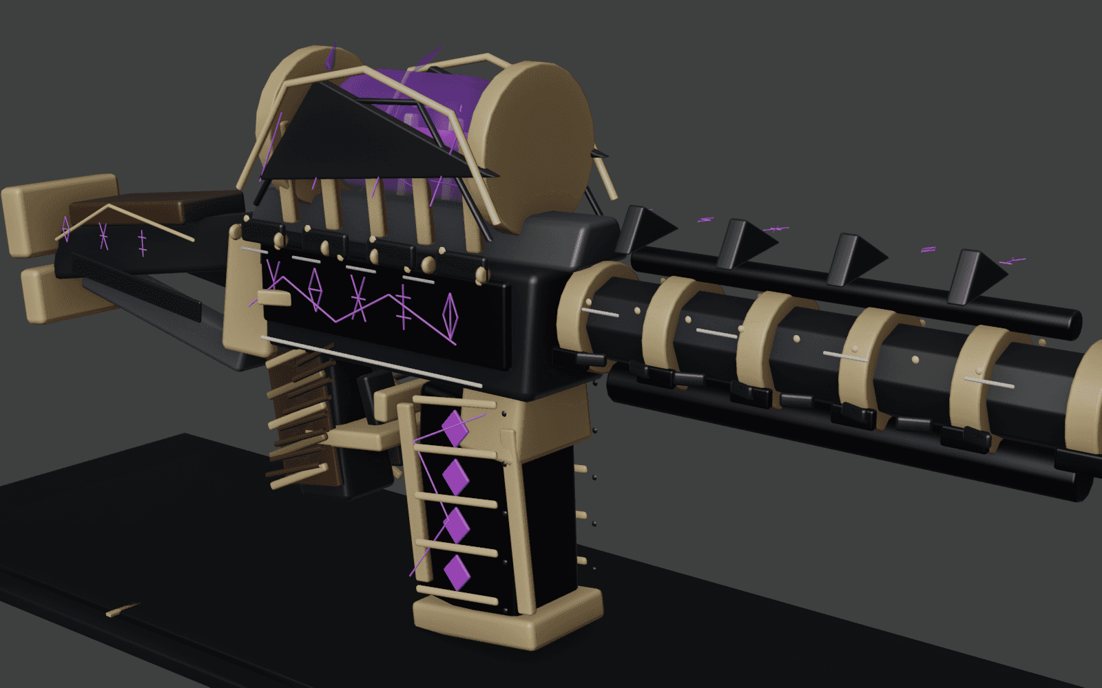 Game-ready arcane rifle modeled and rendered in Blender